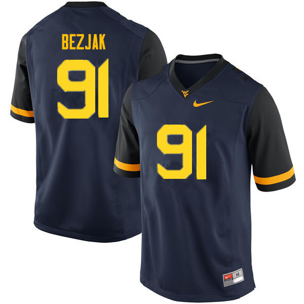 NCAA Men's Matt Bezjak West Virginia Mountaineers Navy #91 Nike Stitched Football College Authentic Jersey WI23S71ZX